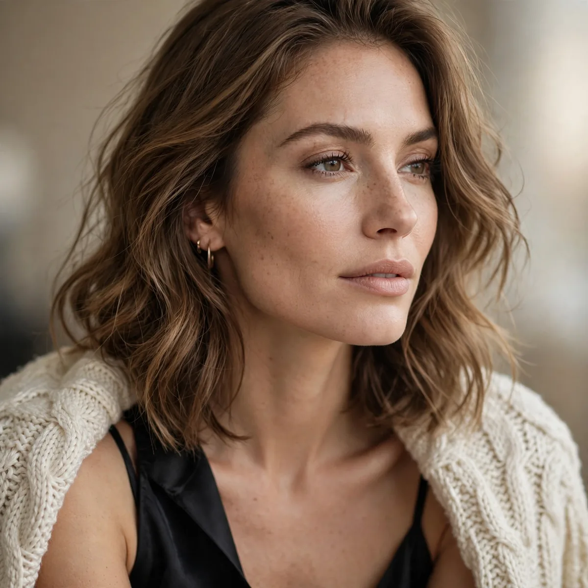 Sweater draped over shoulders