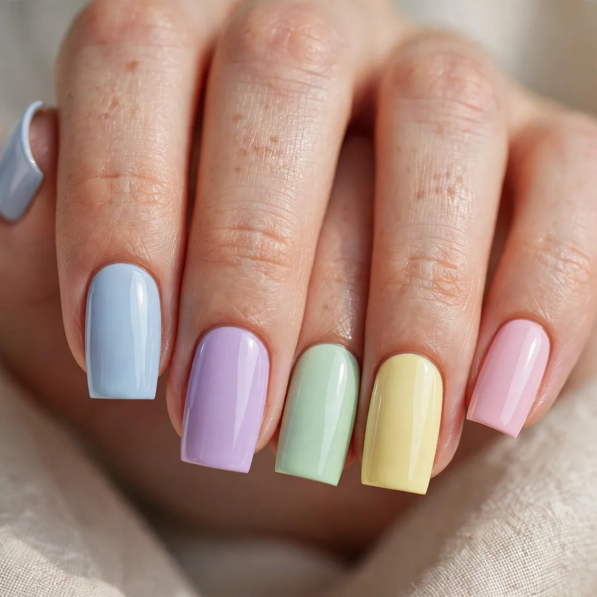 Pastel square nails in different shades