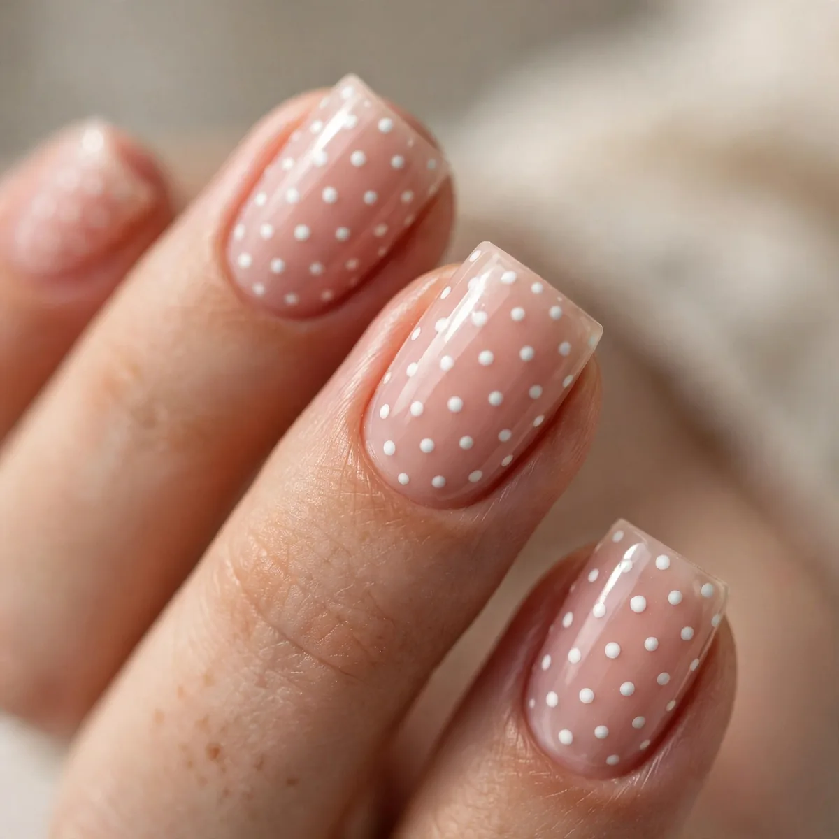Polka dot nail art on square nails