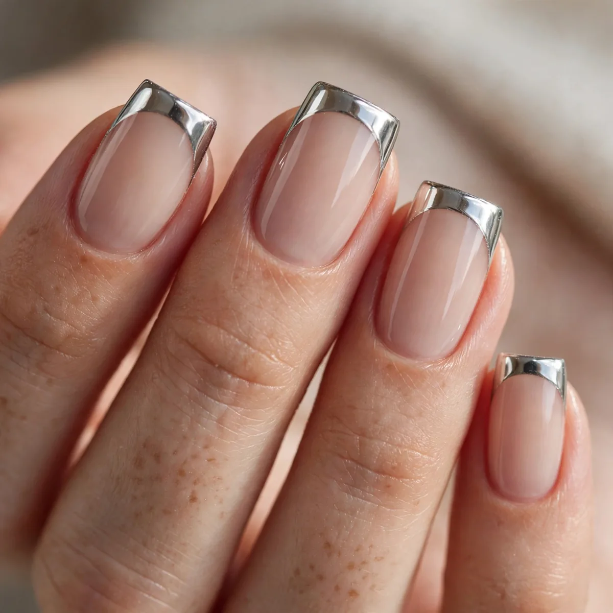 Chrome tips on square nails
