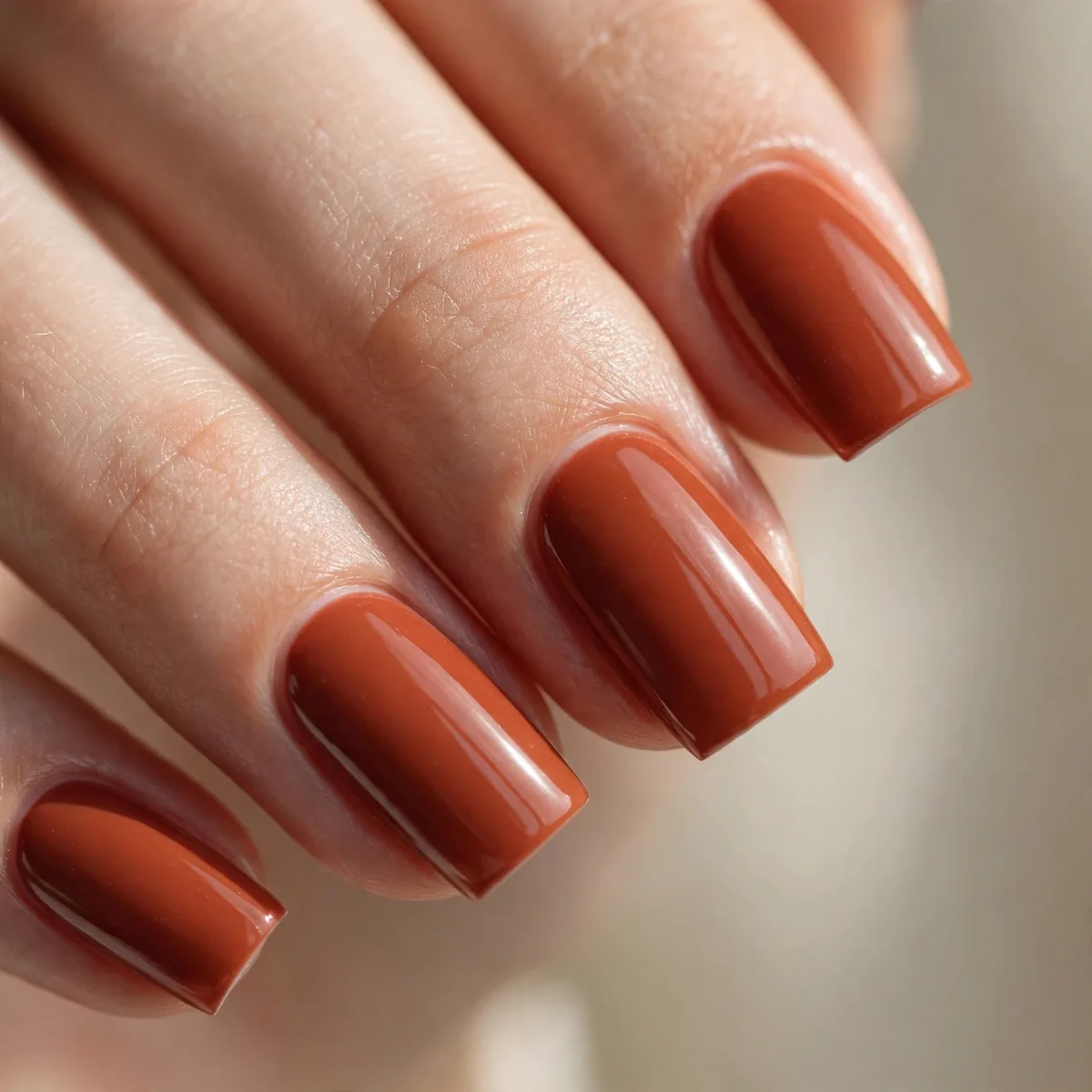 Terracotta polish on square nails