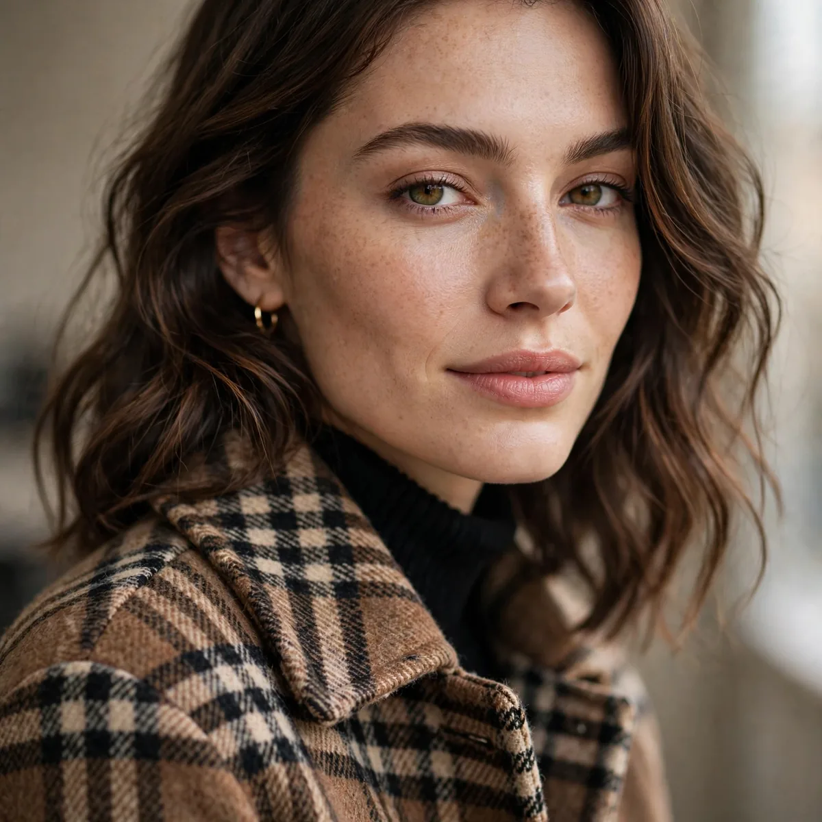 Plaid check wool coat