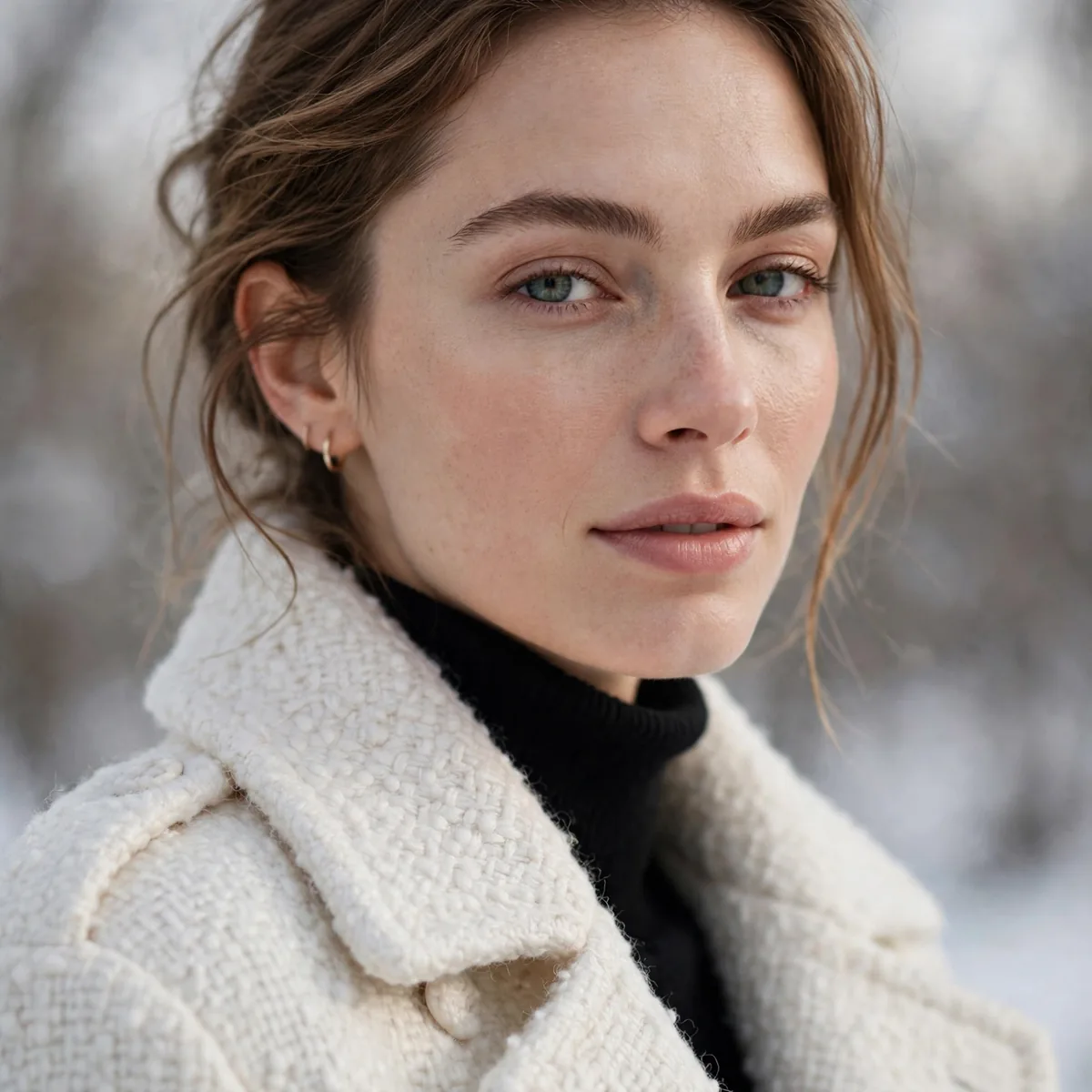 White wool coat in winter