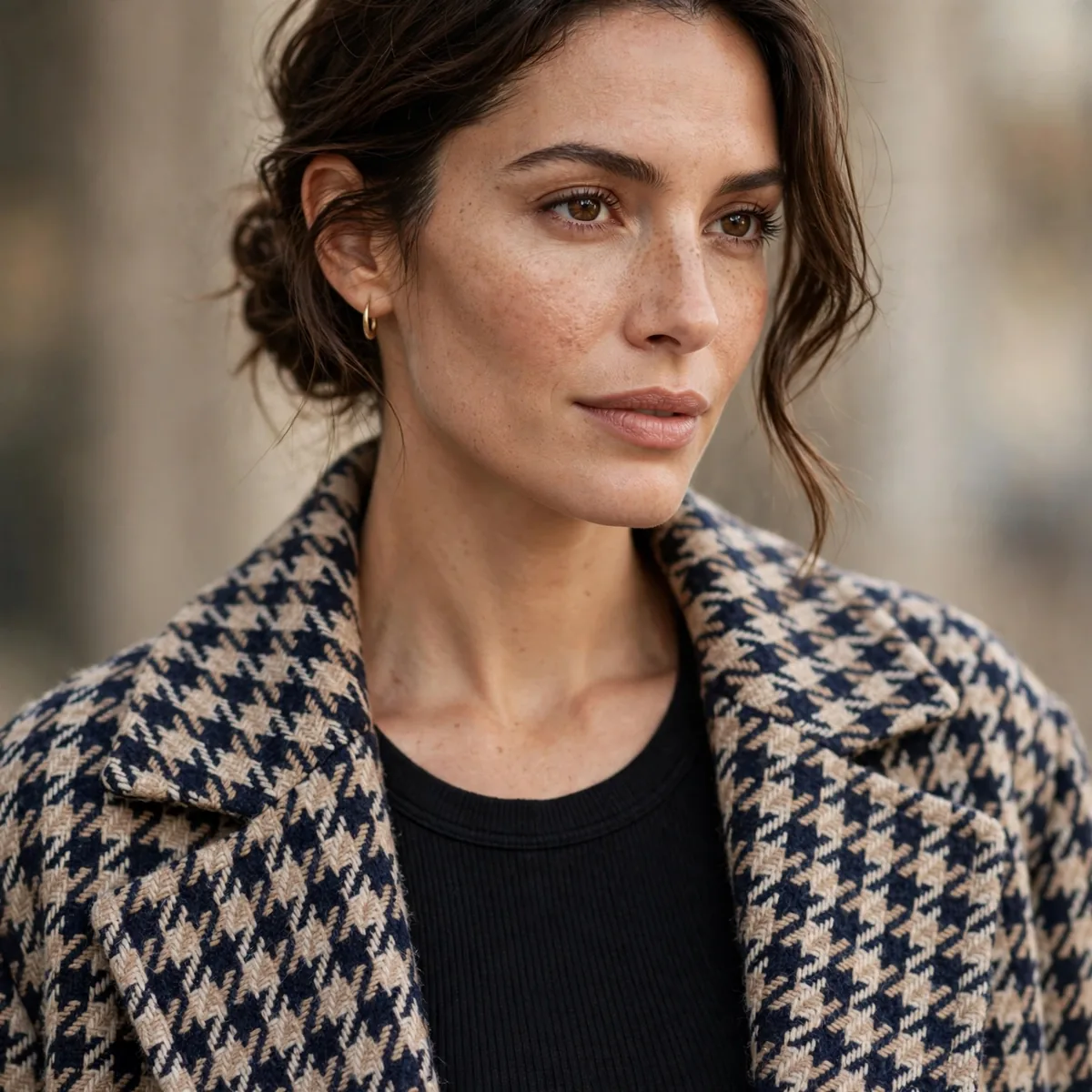 Simple base outfit under statement coat