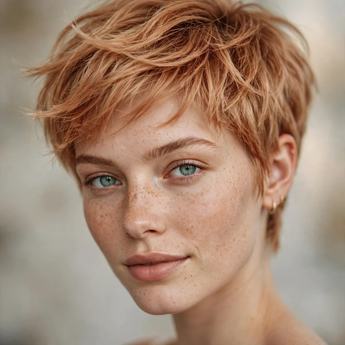 Strawberry blonde pixie cut