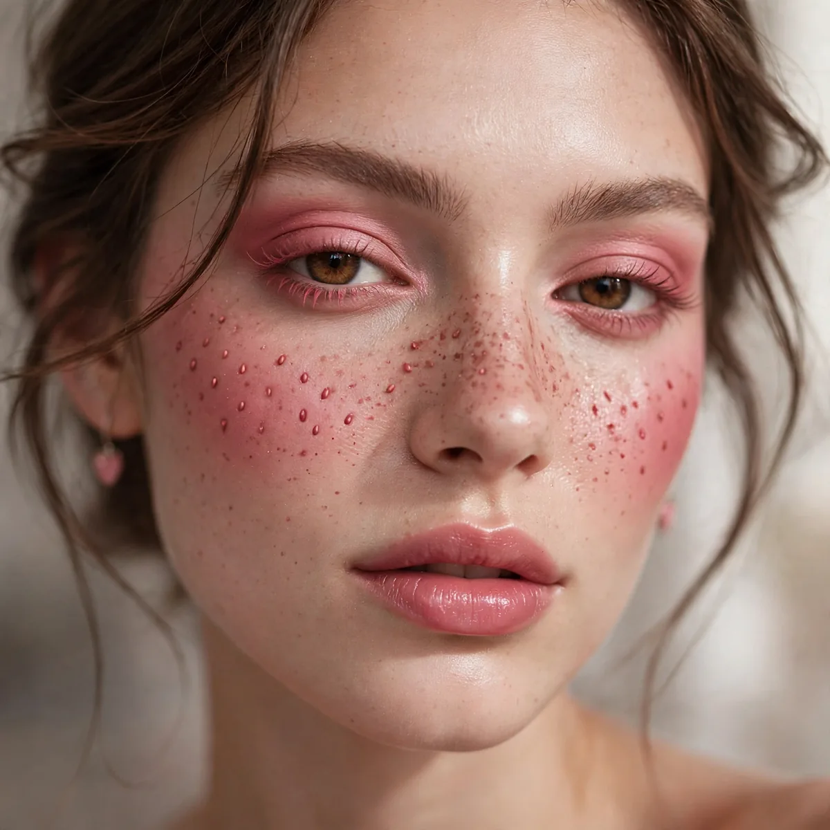 Monochrome rosy strawberry makeup