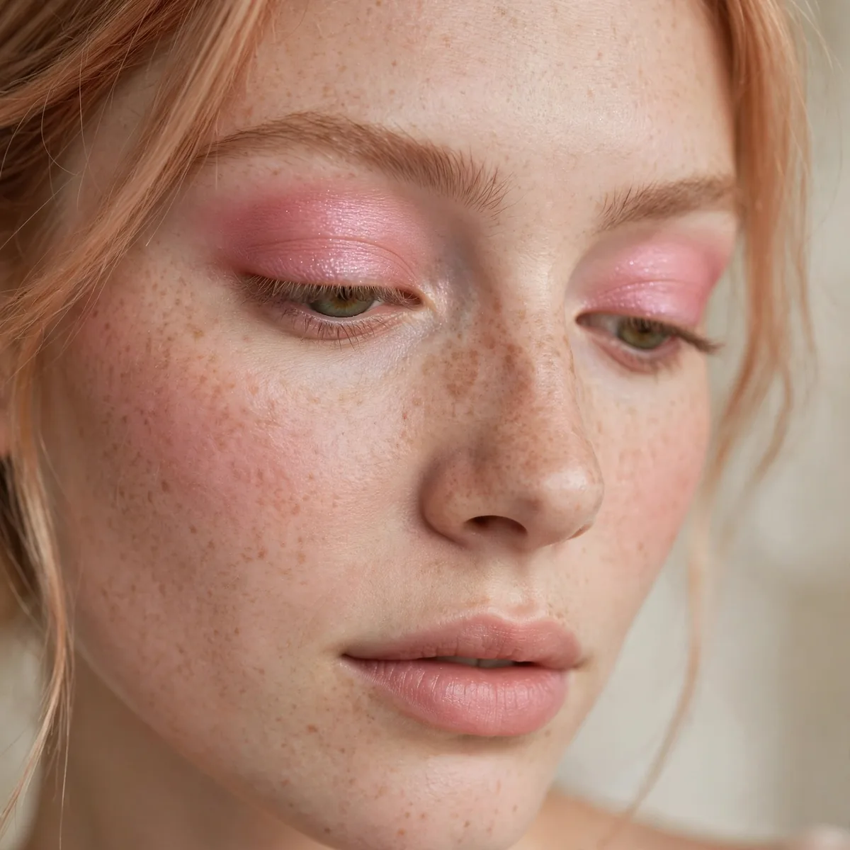 Pink tint on eyelids strawberry look