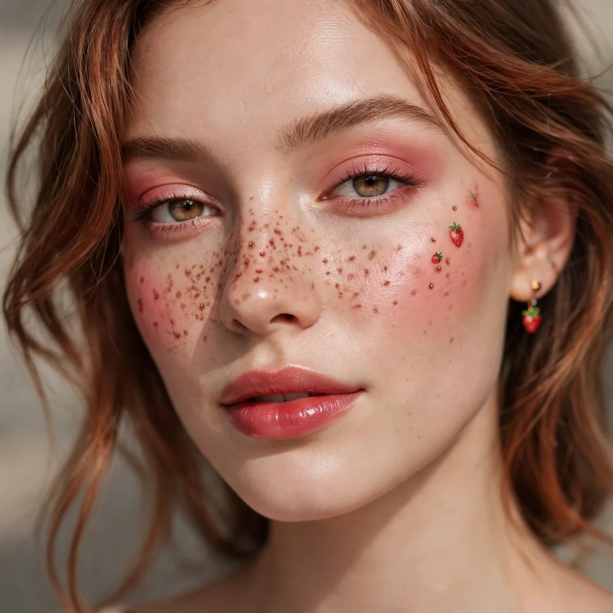 Faux freckles strawberry makeup