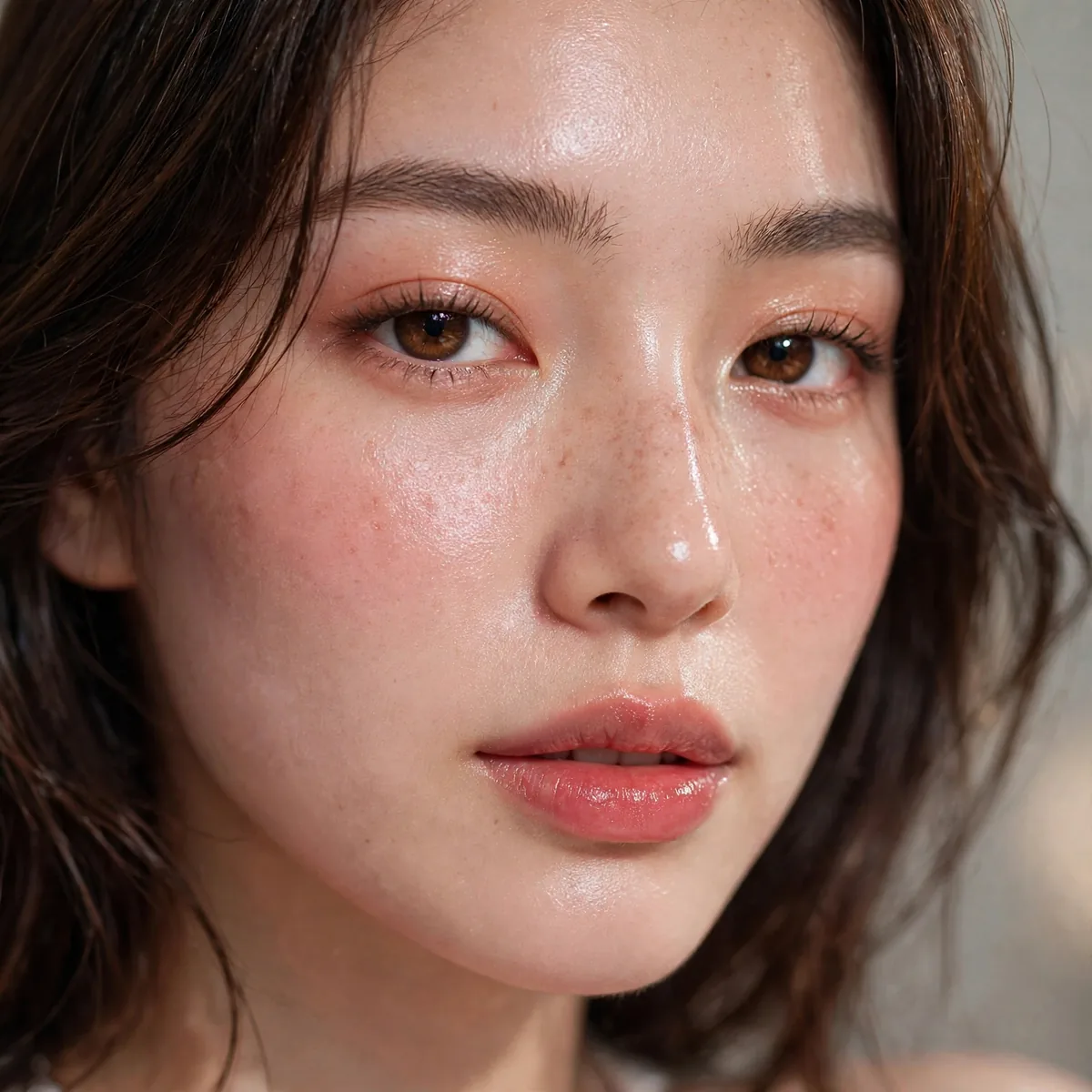 Glazed dewy strawberry skin