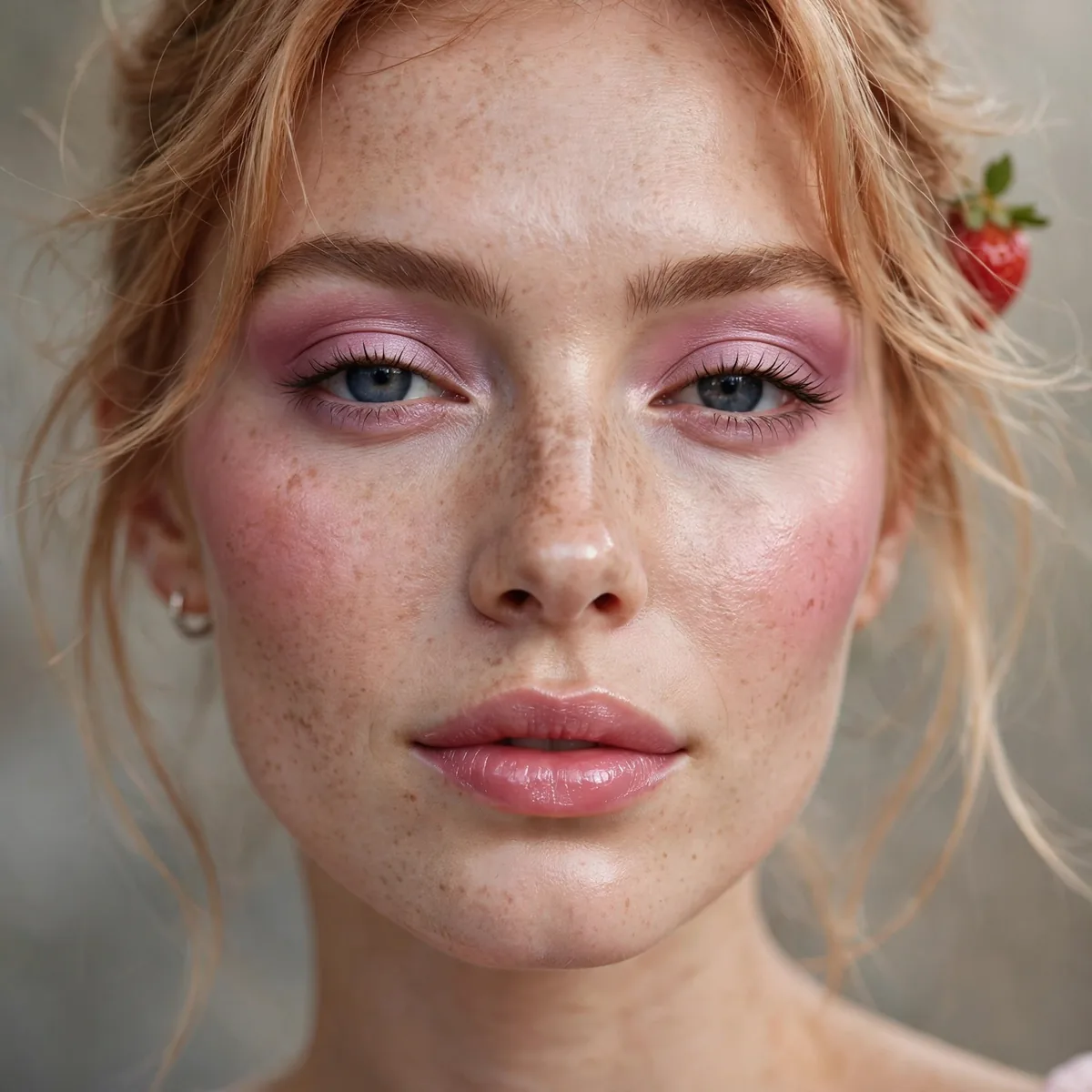Cool pink strawberry makeup look