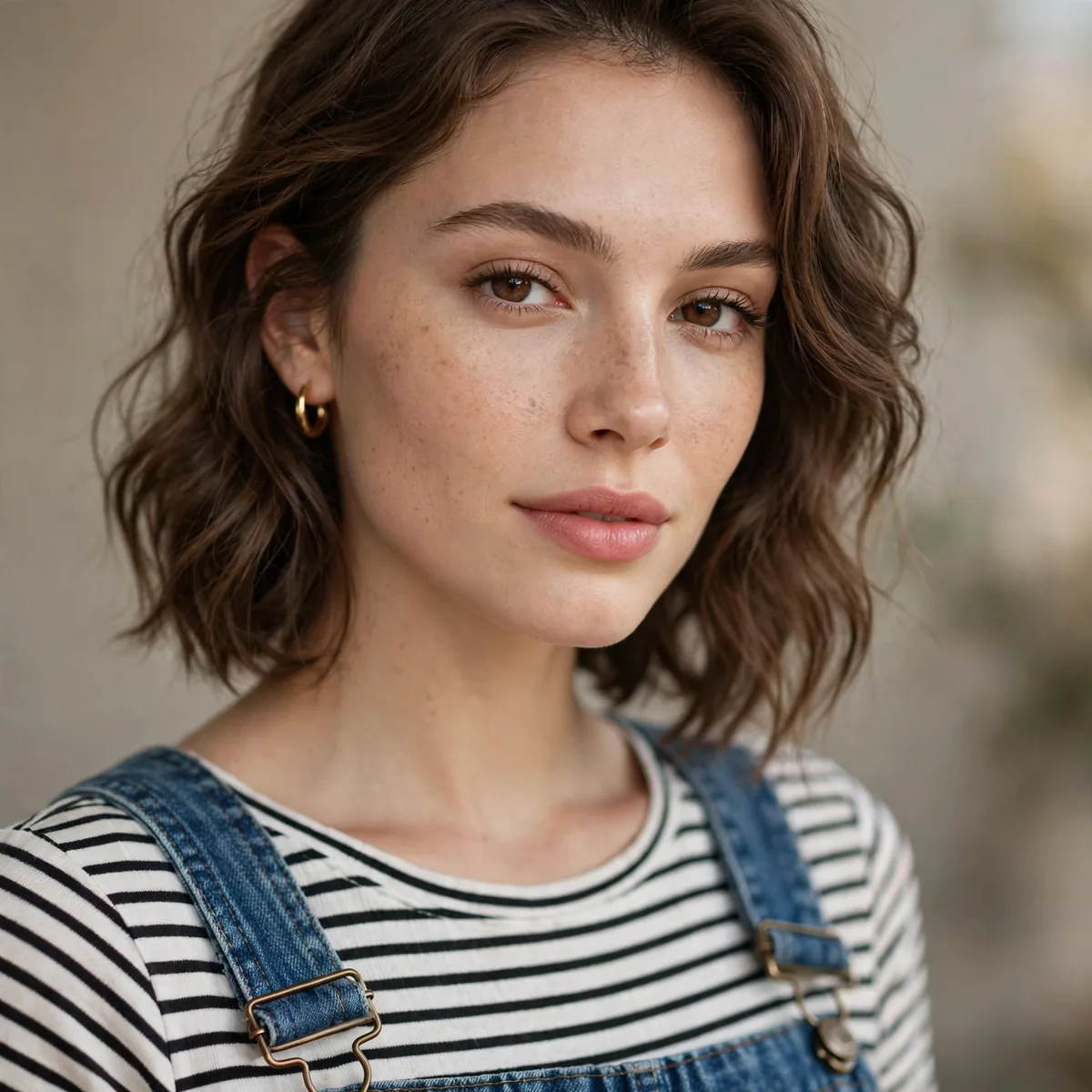 Striped top under overalls