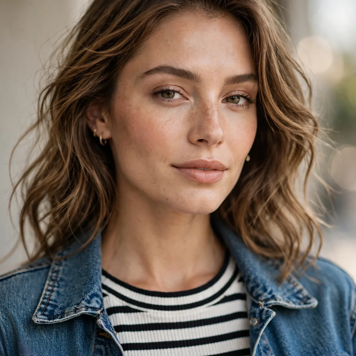 Striped top with denim jacket