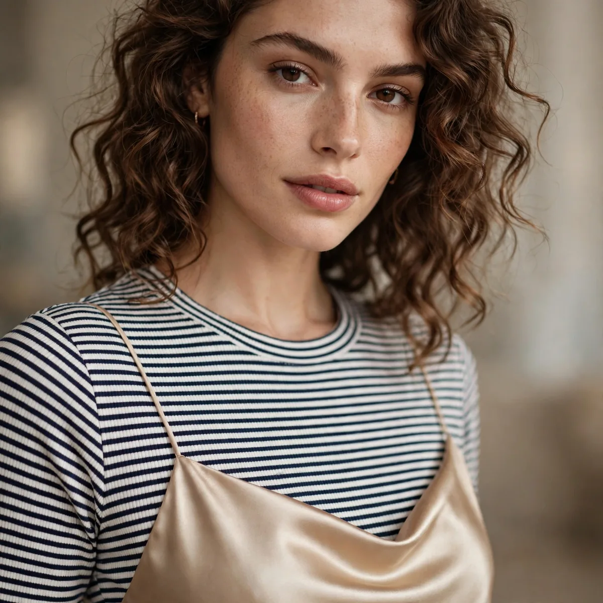 Striped top with satin slip skirt