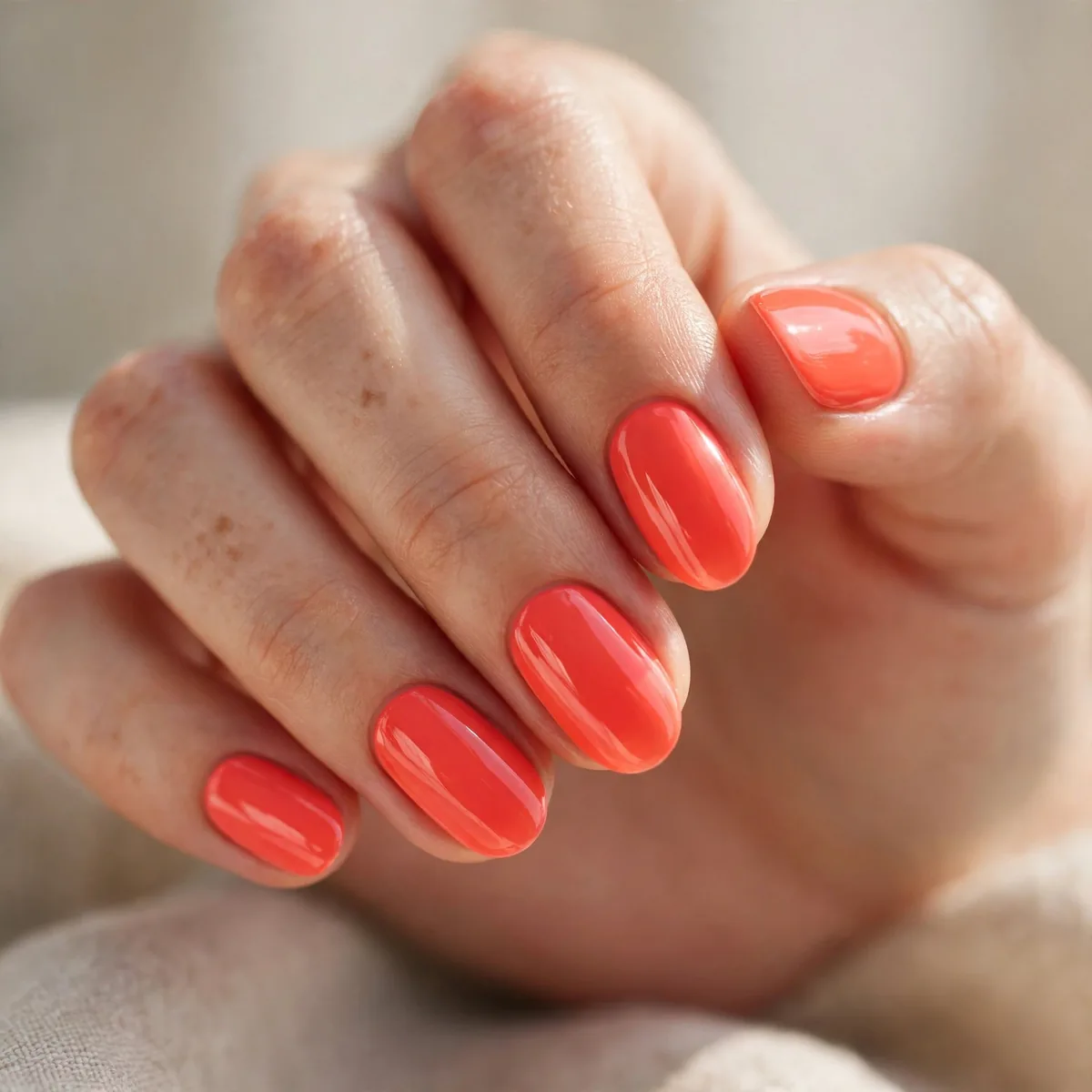 Bright coral summer nails