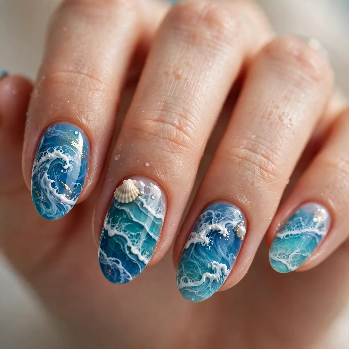 Ocean wave nail art summer
