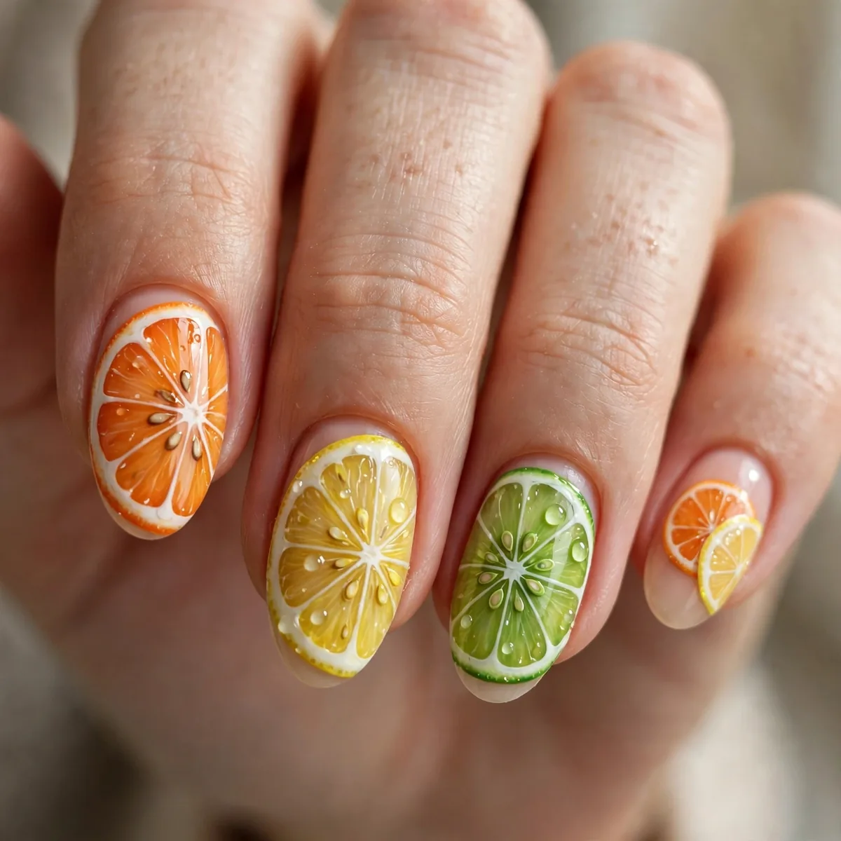 Citrus fruit slice nail art