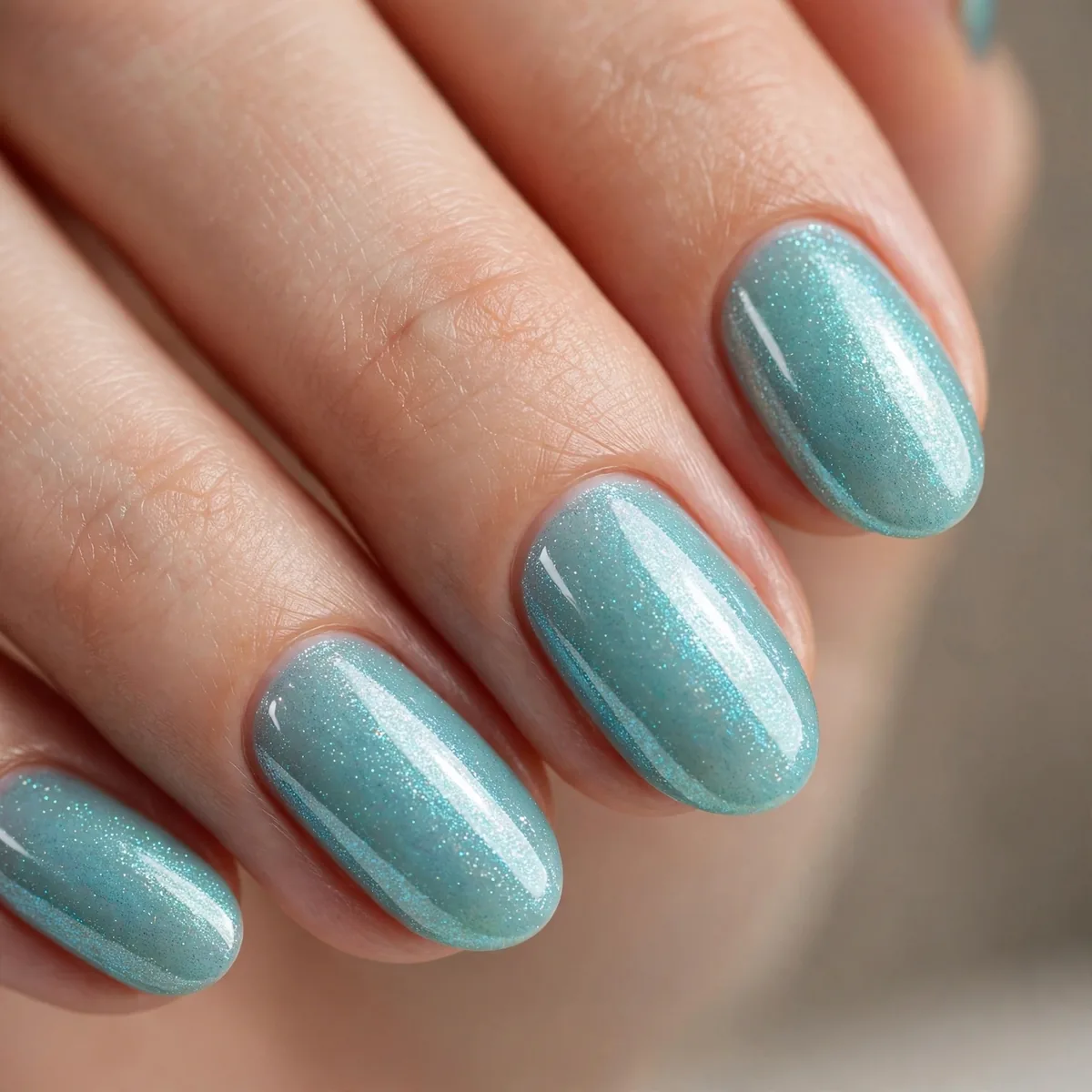 Shimmery aqua summer nails