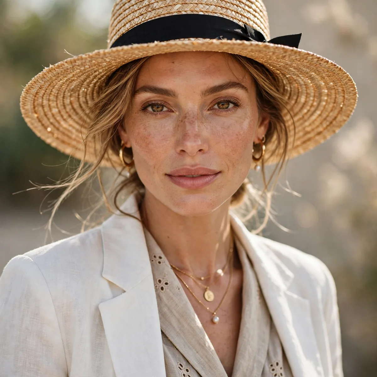 Straw hat styled with summer outfit