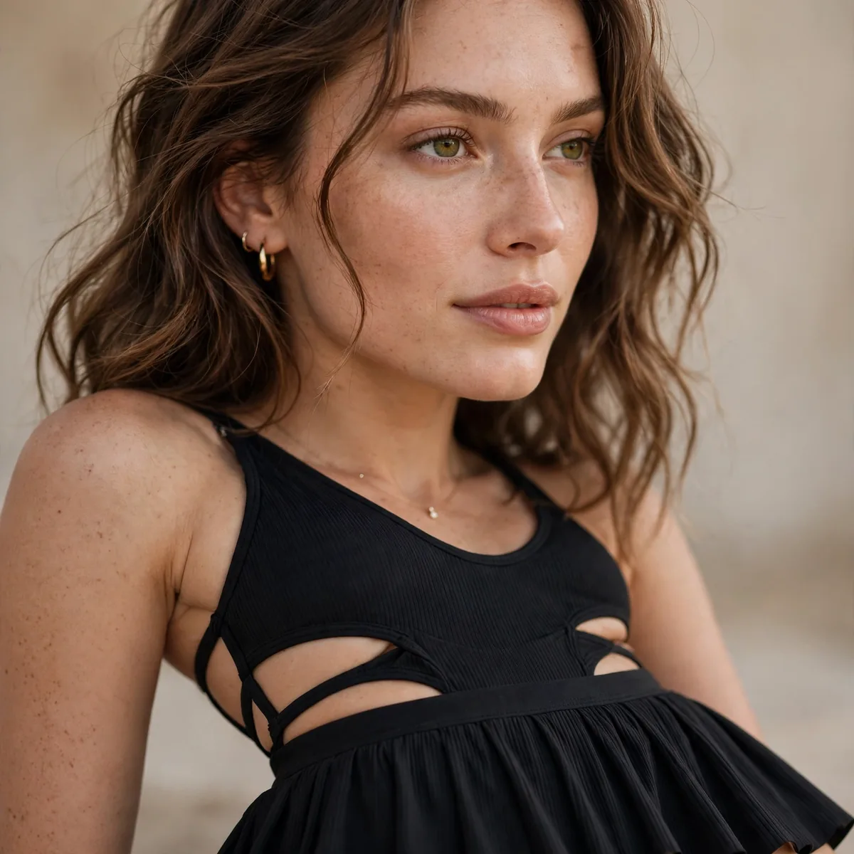 Swimsuit worn as bodysuit with skirt