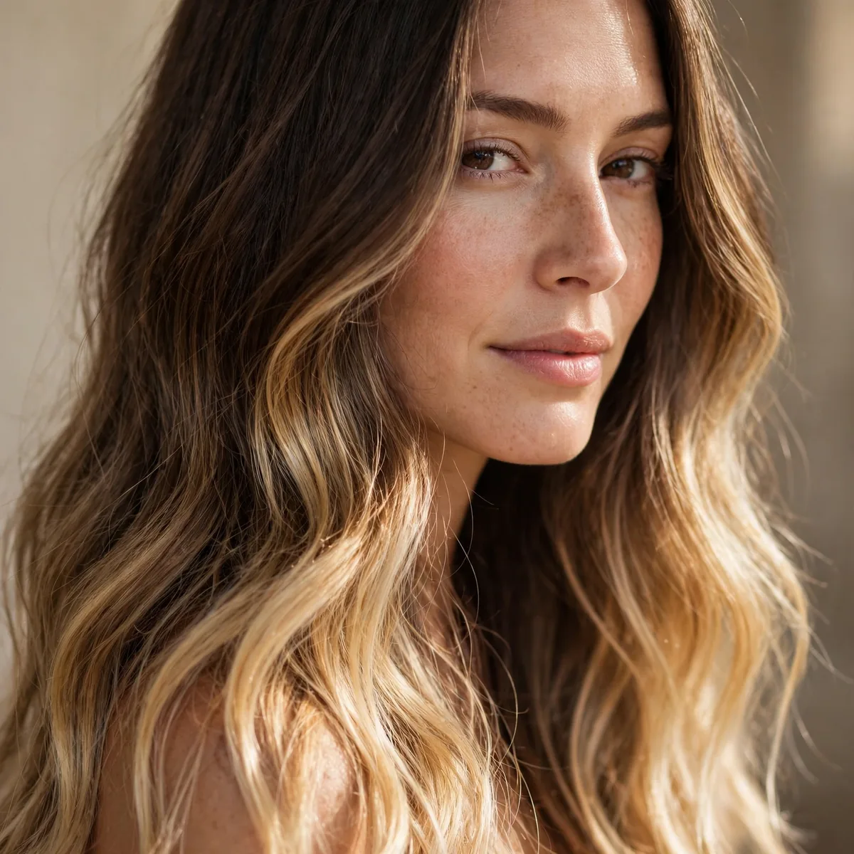 Sunkissed lighter ends on long hair