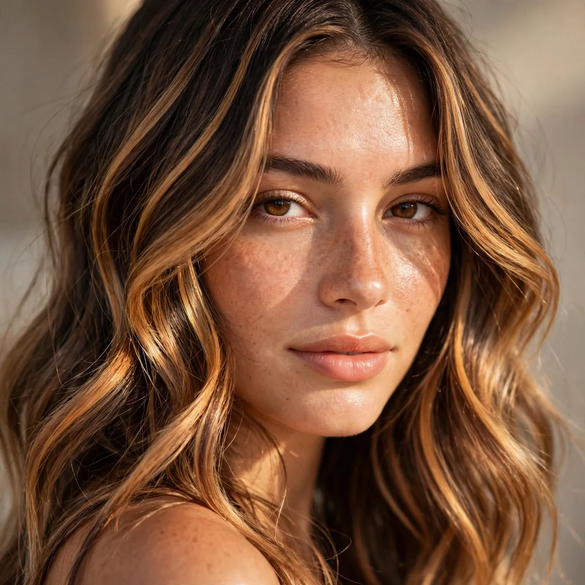 Caramel ribbon balayage with vacation glow
