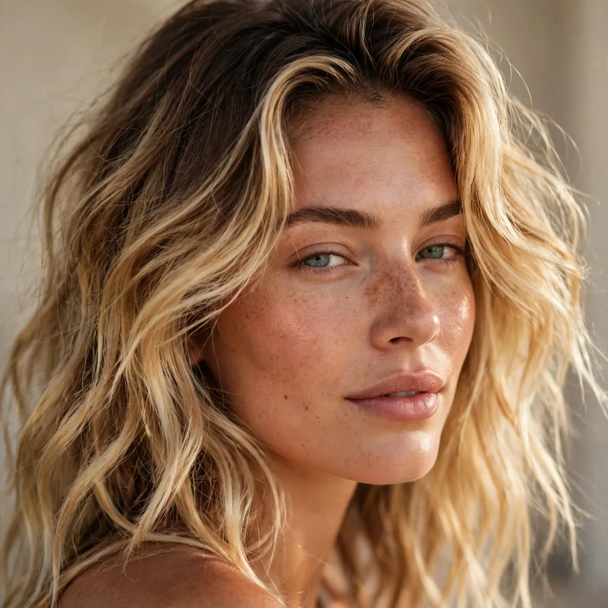Rooted blonde with vacation glow