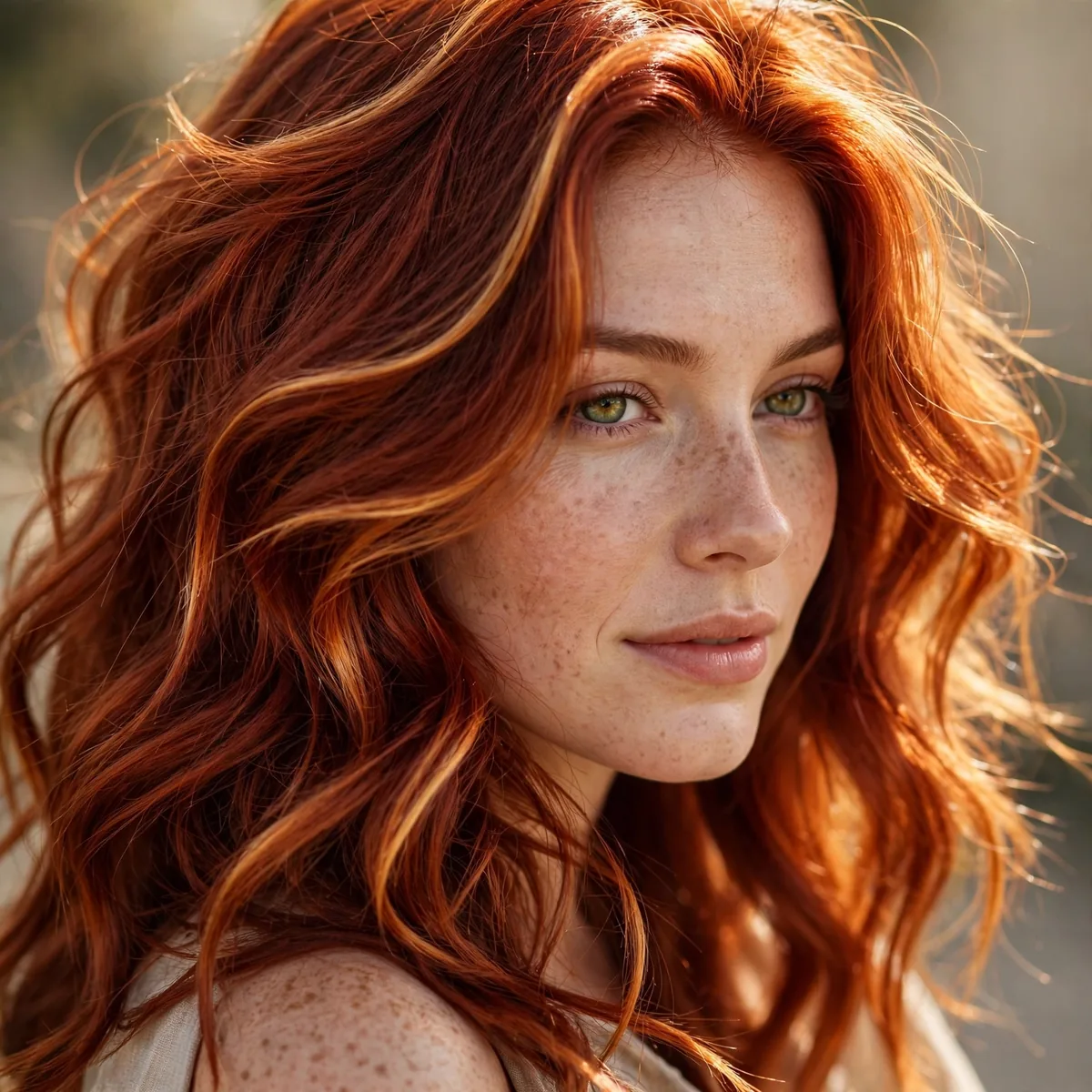 Sun-kissed copper highlights on red hair