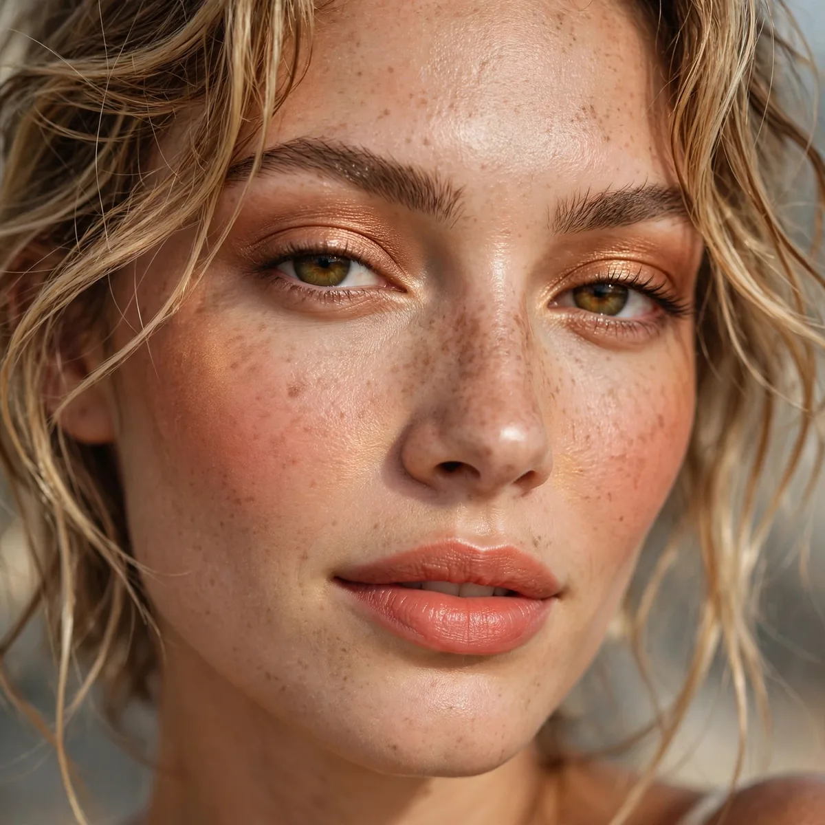 Close-up of Beachy Bronze Radiance featuring toasted caramel and soft coral