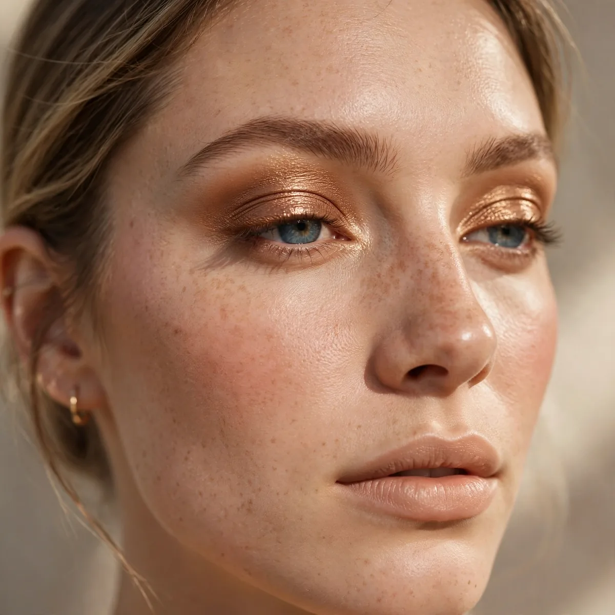 Close-up of Bronze Lid Glow featuring warm bronze and sunlit beige