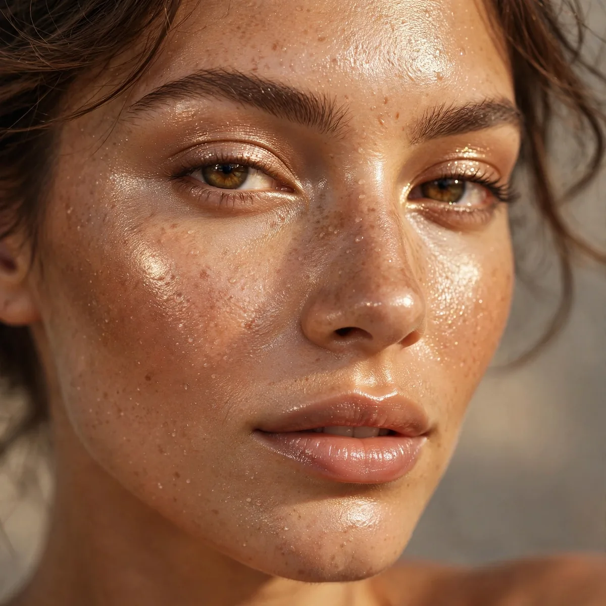 Close-up of Dewy Sun Glow featuring golden tan and sheer shimmer