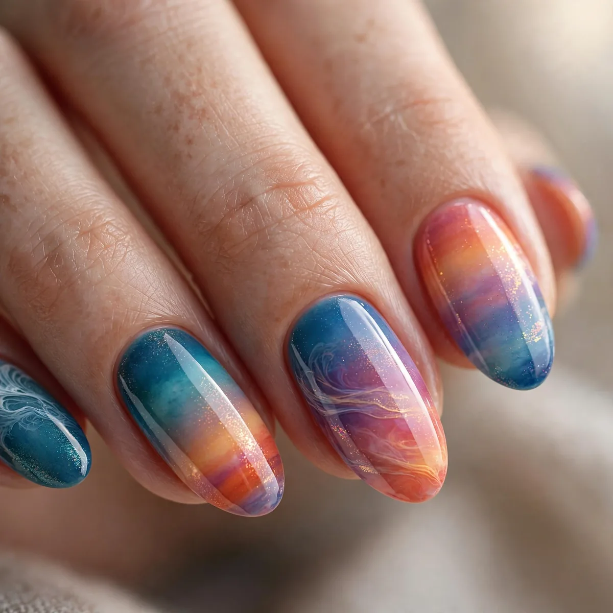 Ocean sunset blend nail art