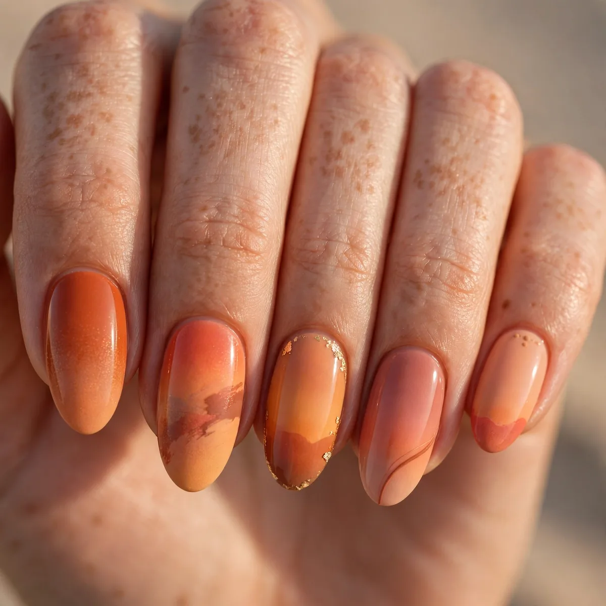 Desert sunset tone nail design