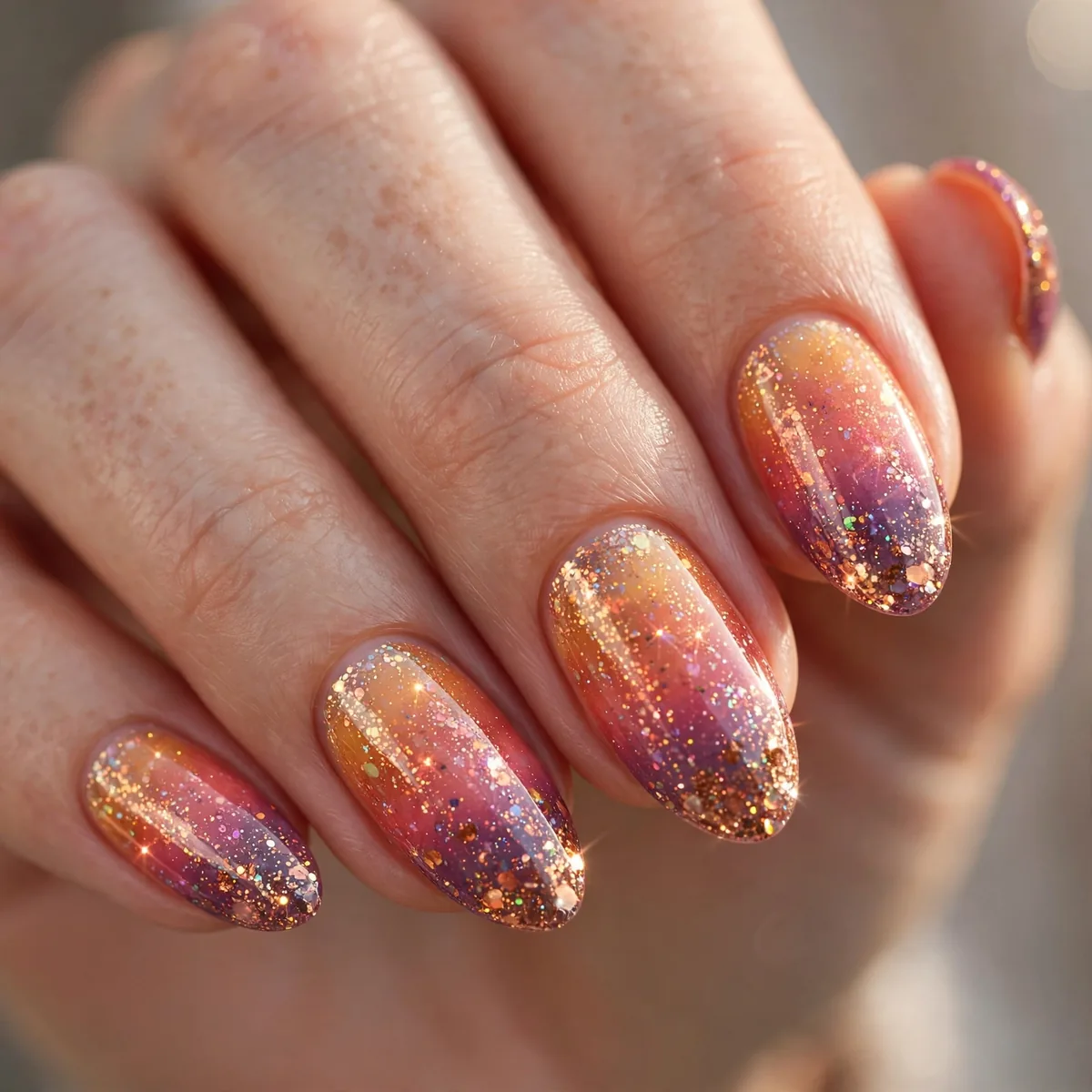 Glitter sunset sparkle nails