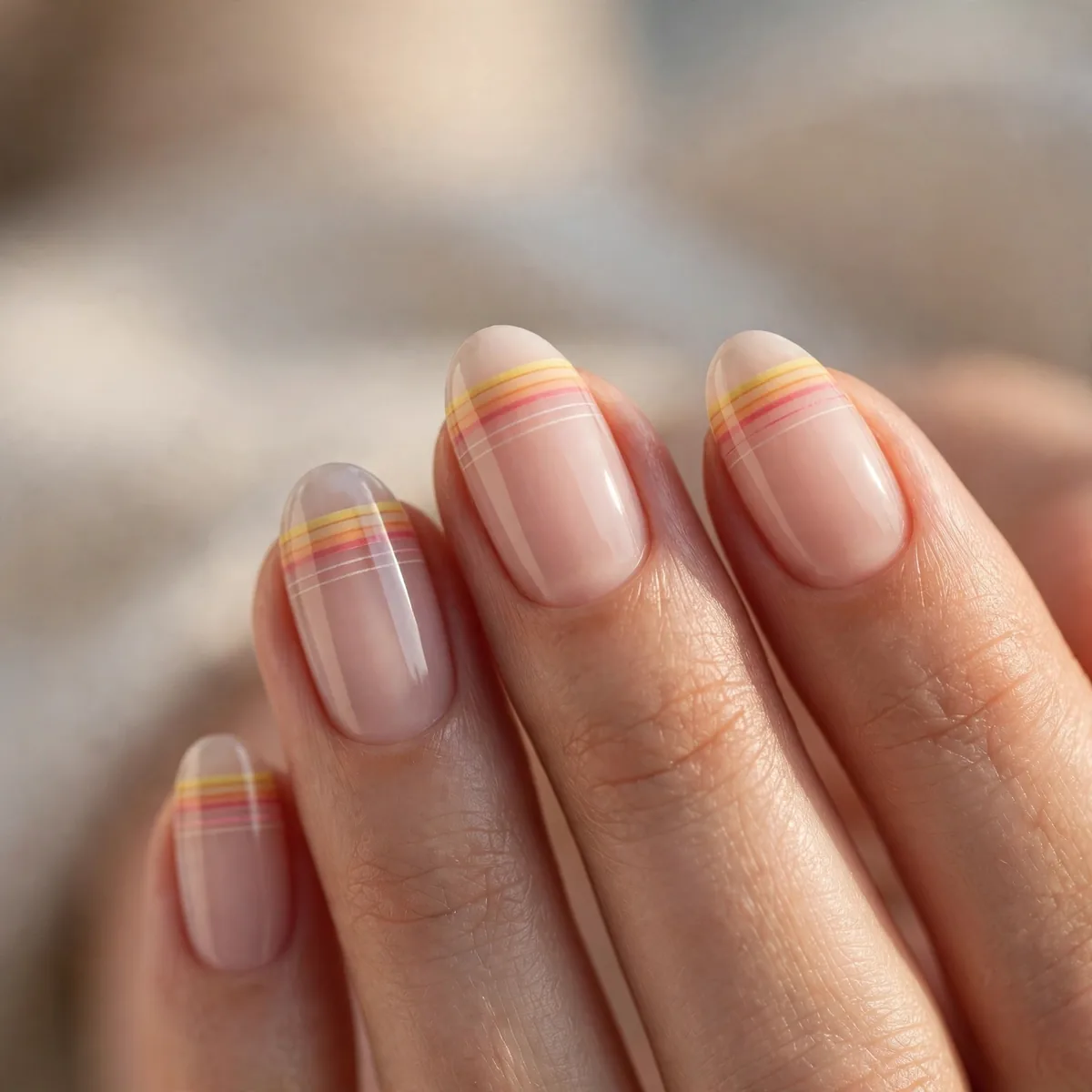 Minimal sunset stripe nail design