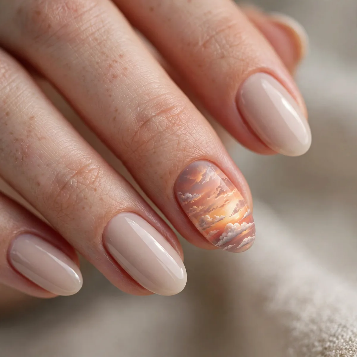 Cloud detail sunset nail accent
