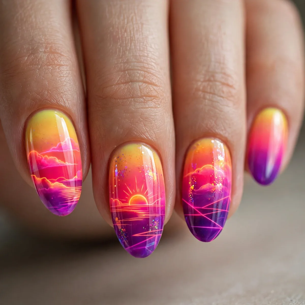 Neon sunset nail design