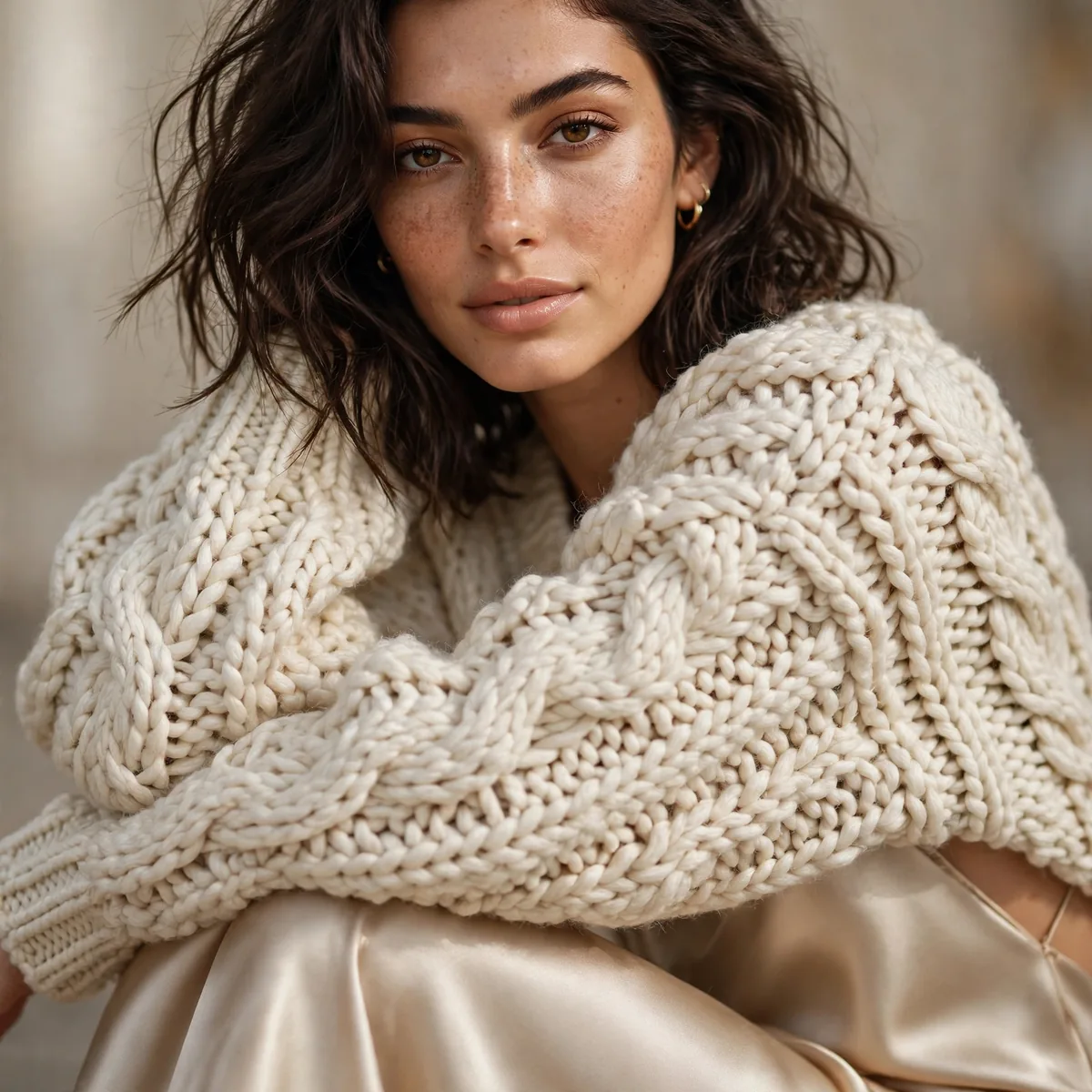Chunky sweater with slip skirt