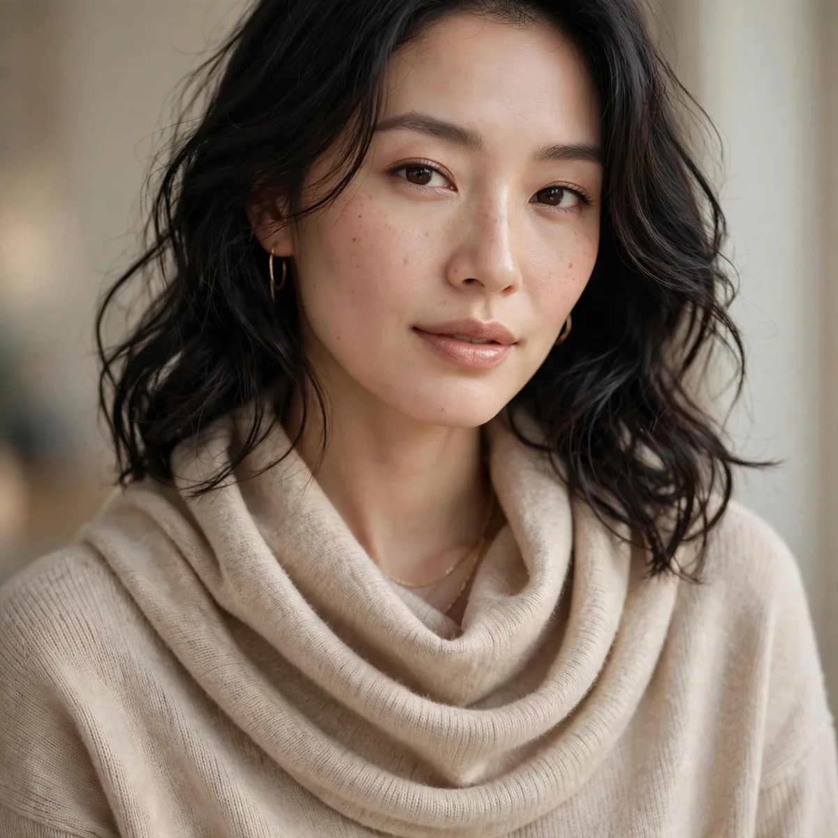 Cowl neck draped sweater
