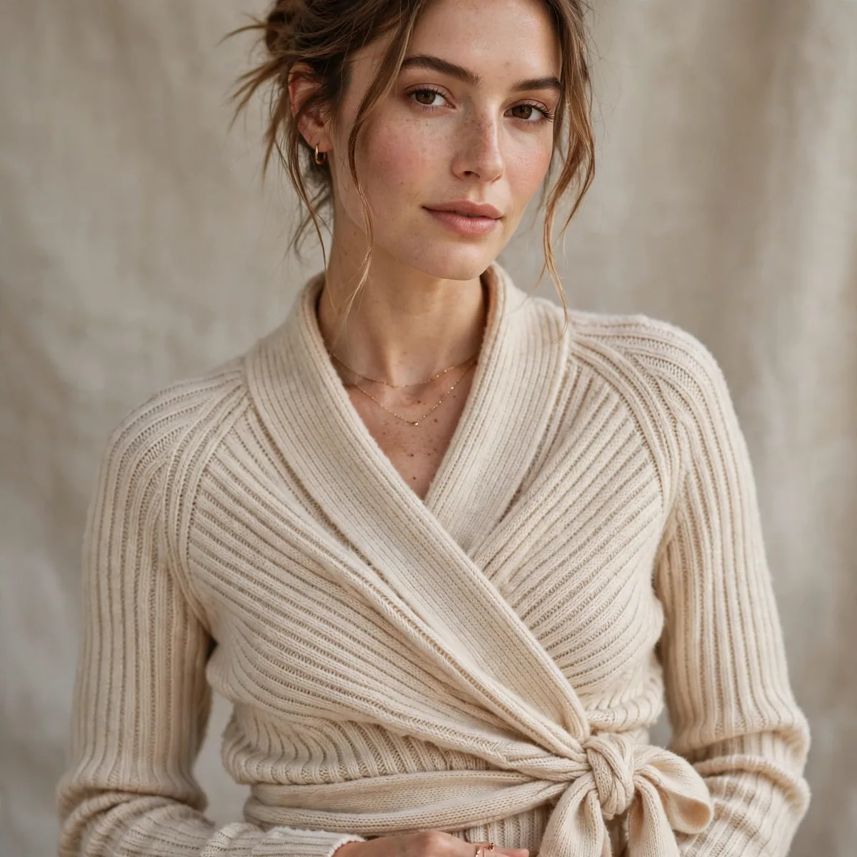 Wrap style knit sweater