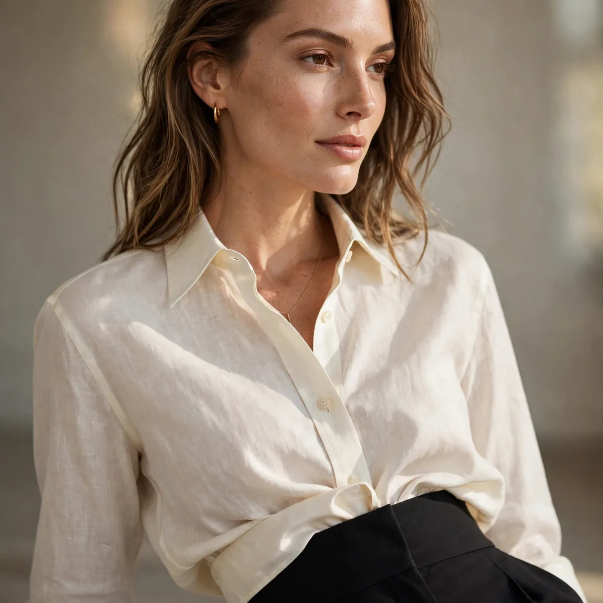 French tucked shirt on tall woman