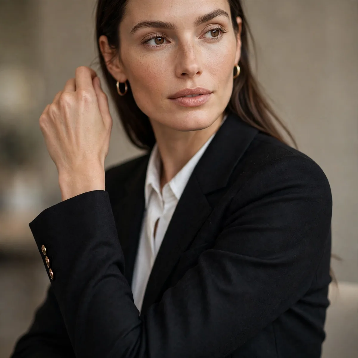 Well fitting blazer sleeves on tall woman