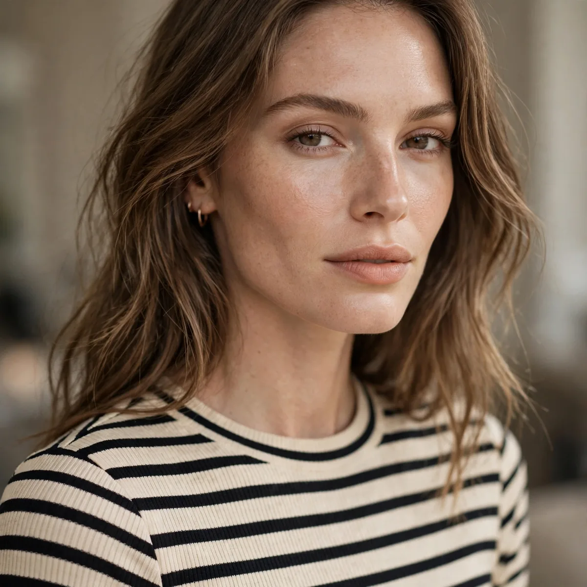 Horizontal striped top on tall woman