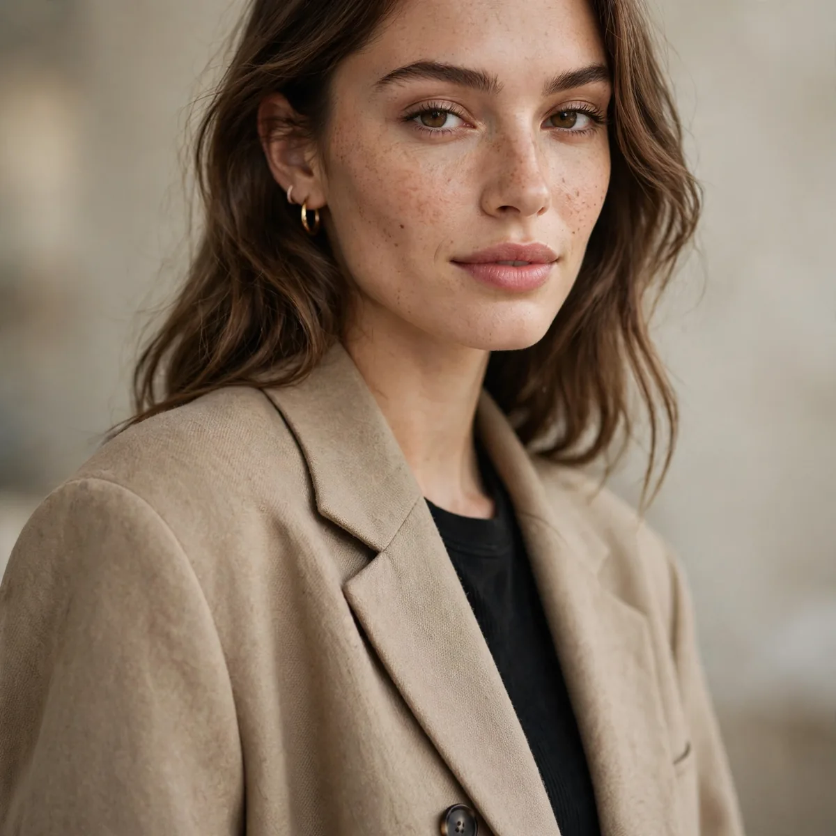 Tall woman in oversized blazer balanced outfit