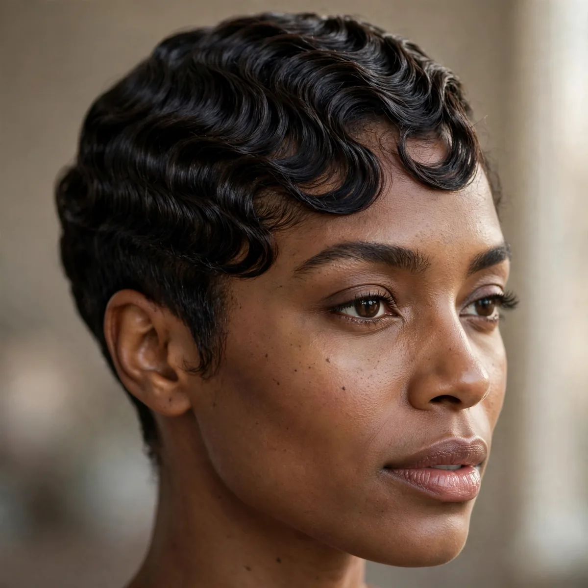 Tapered cut with finger waves on top