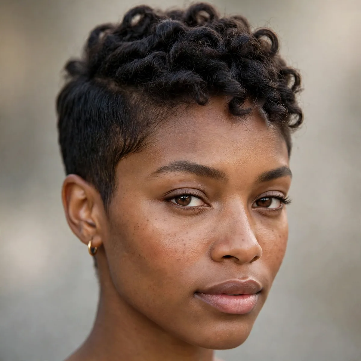 Tapered cut with twist-out texture on top