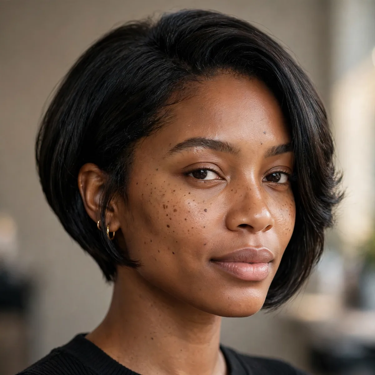 Tapered bob haircut on Black woman