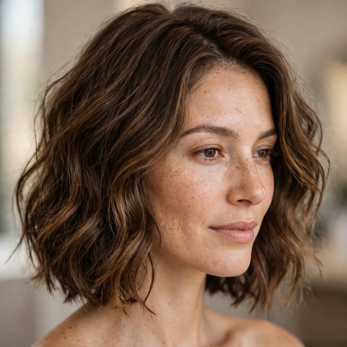 Textured lob left to air dry with natural waves