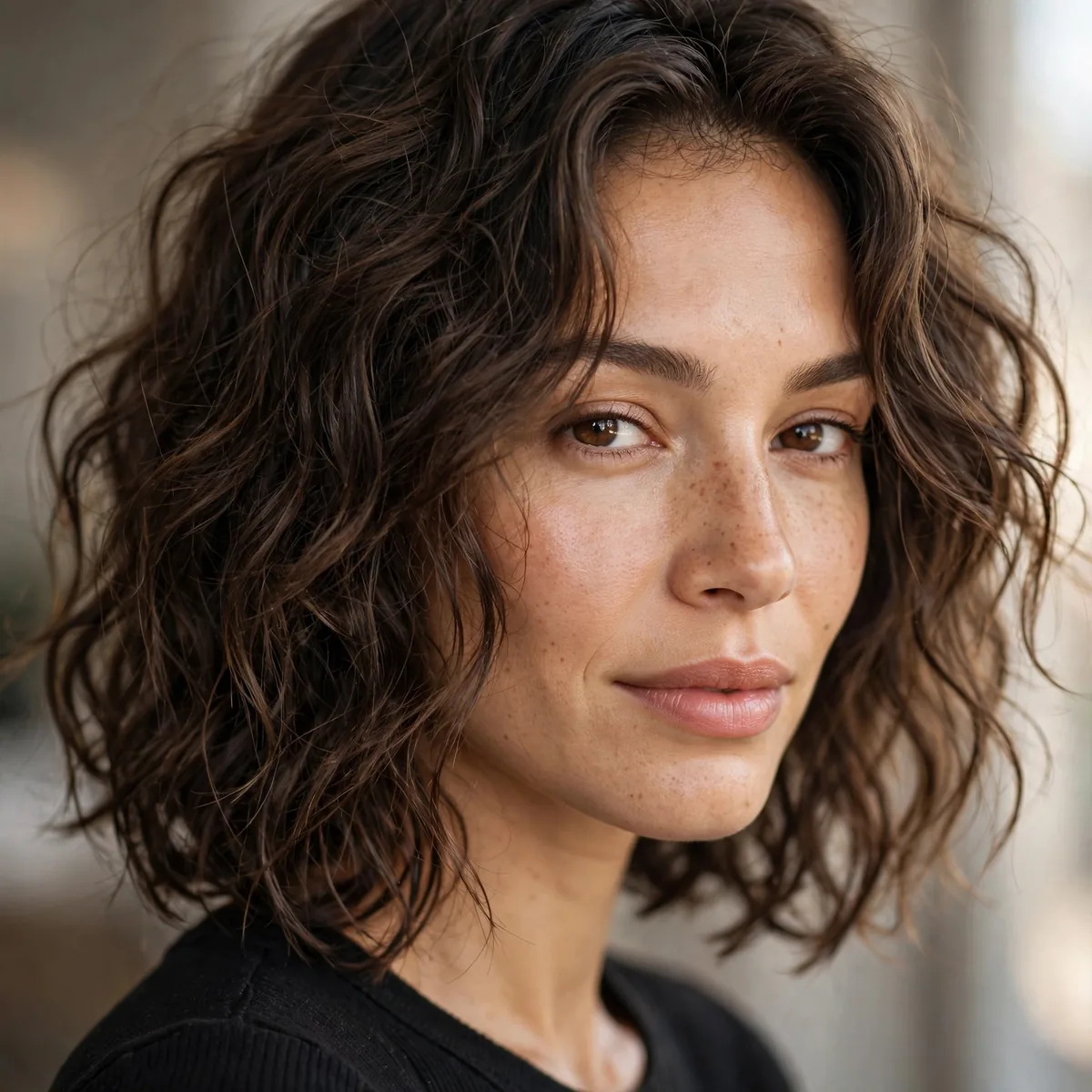 Wash and go textured lob on naturally wavy hair