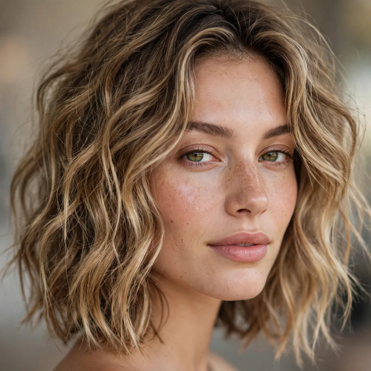 Beachy wavy textured lob with tousled texture