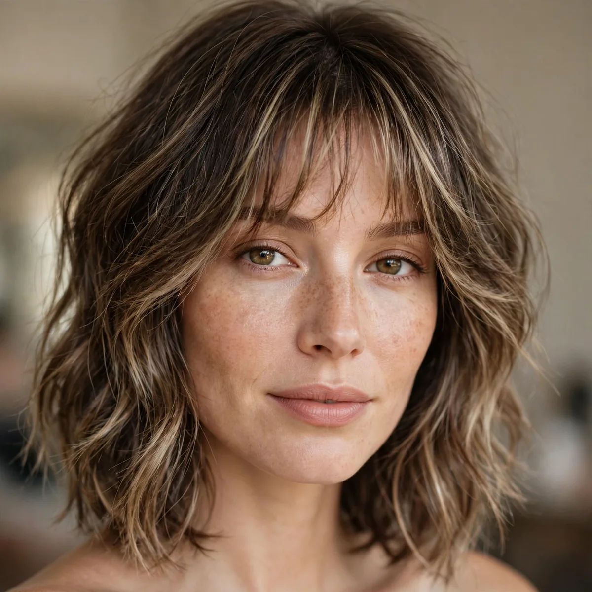 Textured lob with light wispy bangs